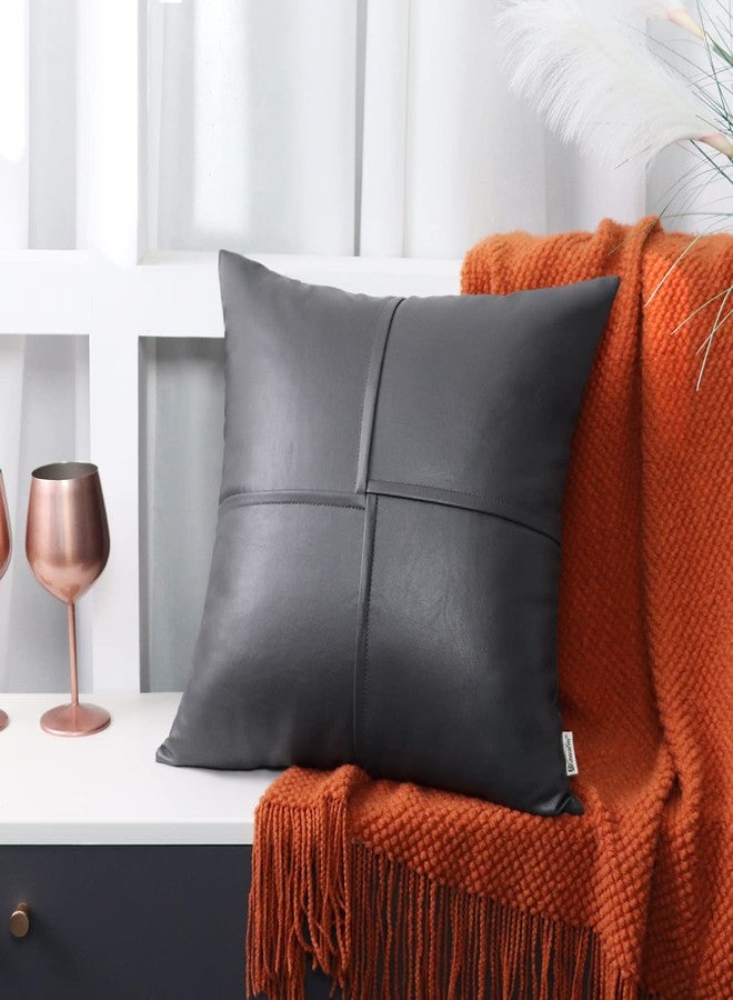 BRAWARM Faux Leather Throw Pillow Covers 22 X 22 Inches, Gray Leather Pillow Covers Pack of 2, Hand Stitched Leather Decorative Throw Pillows for Couch Sofa Bed Living Room Home Garden - Image 4